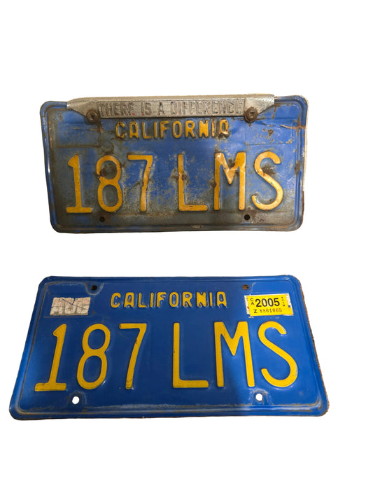 Vintage 1979 California License Plate 187LMS Blue and Yellow