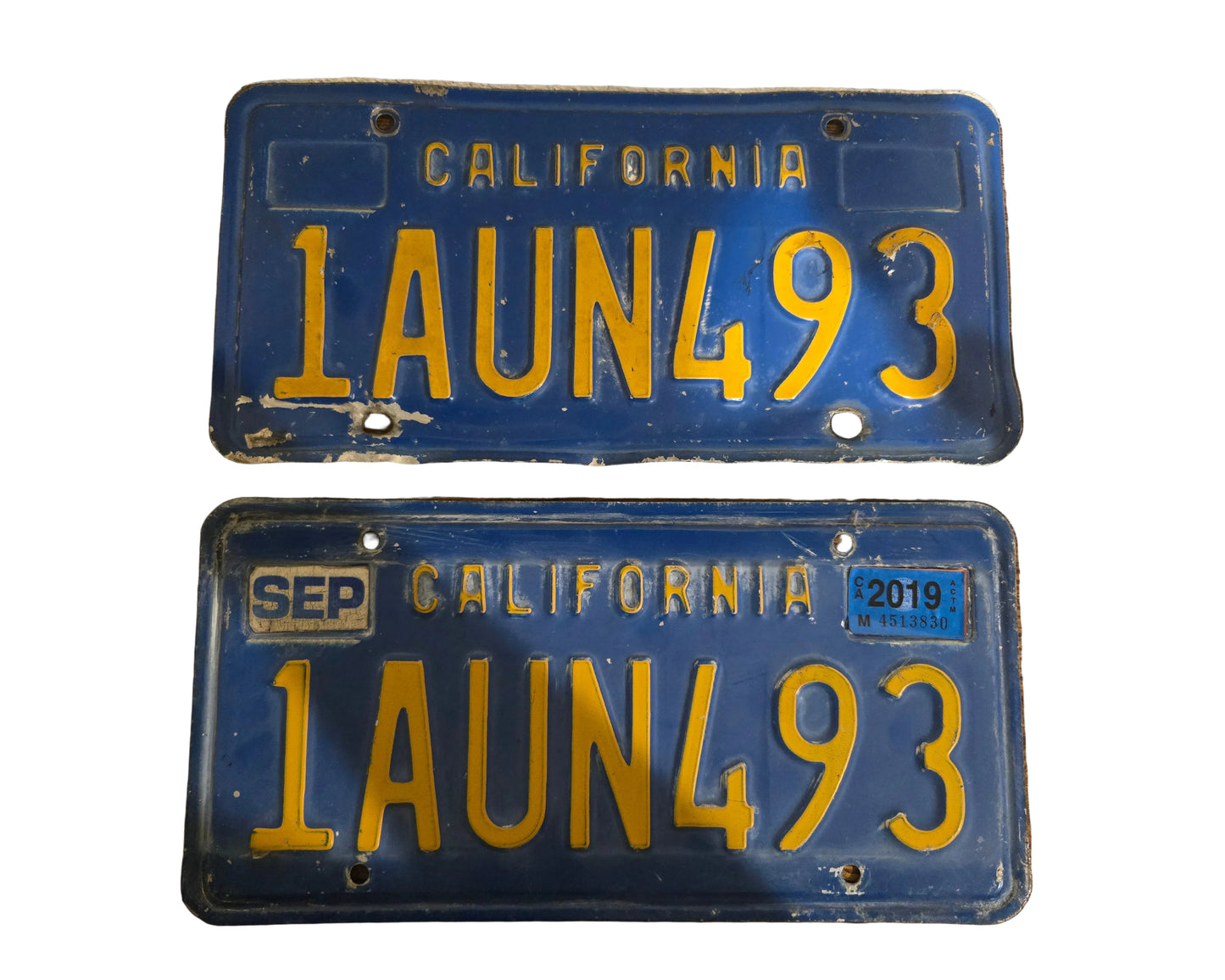Vintage 1979 California License Plate 1AUN493 Blue and Yellow